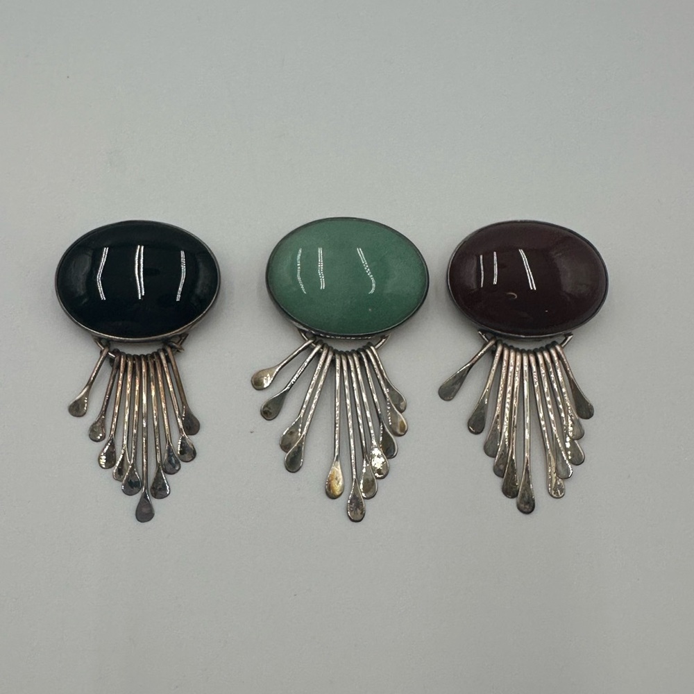 Set of 3 Vintage AIS Sterling Silver Hematite Pin Pendants